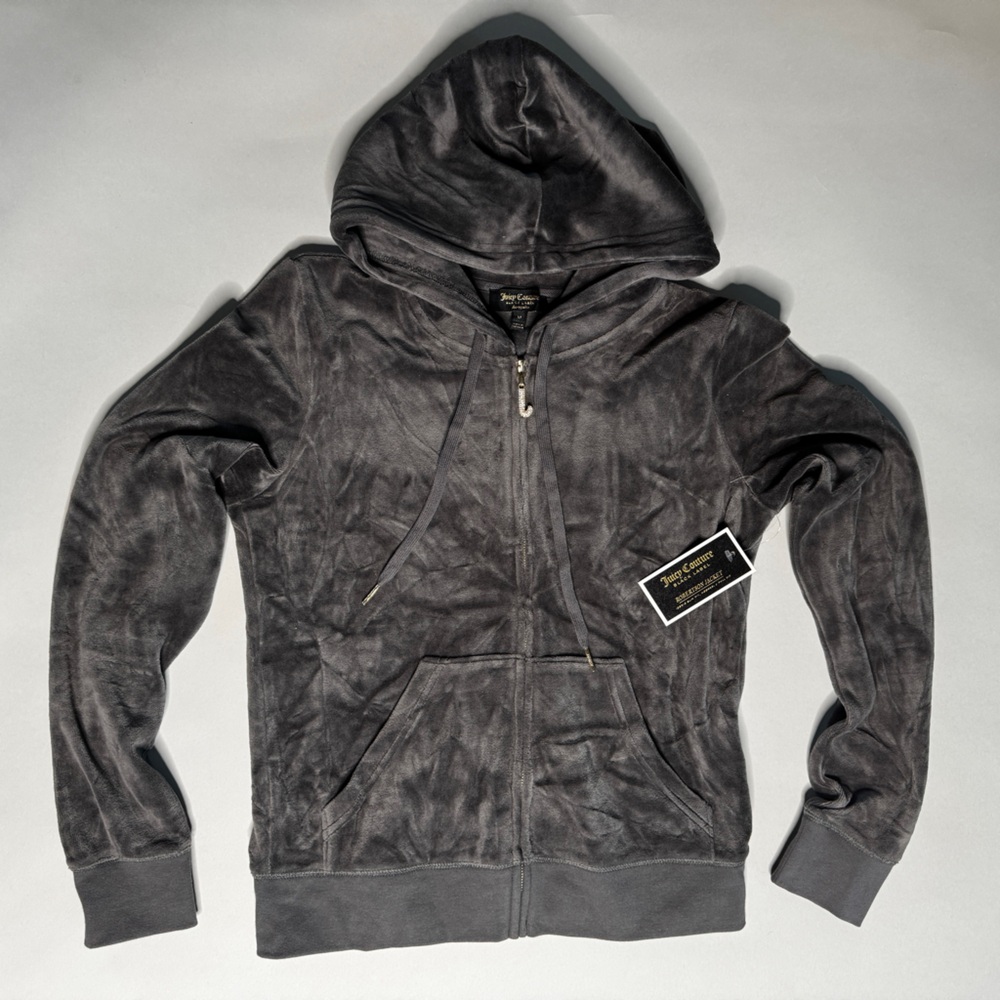 Juicy Couture Top Hat Grey Velour Zip-up Hoodie Jacket size Medium NEW!